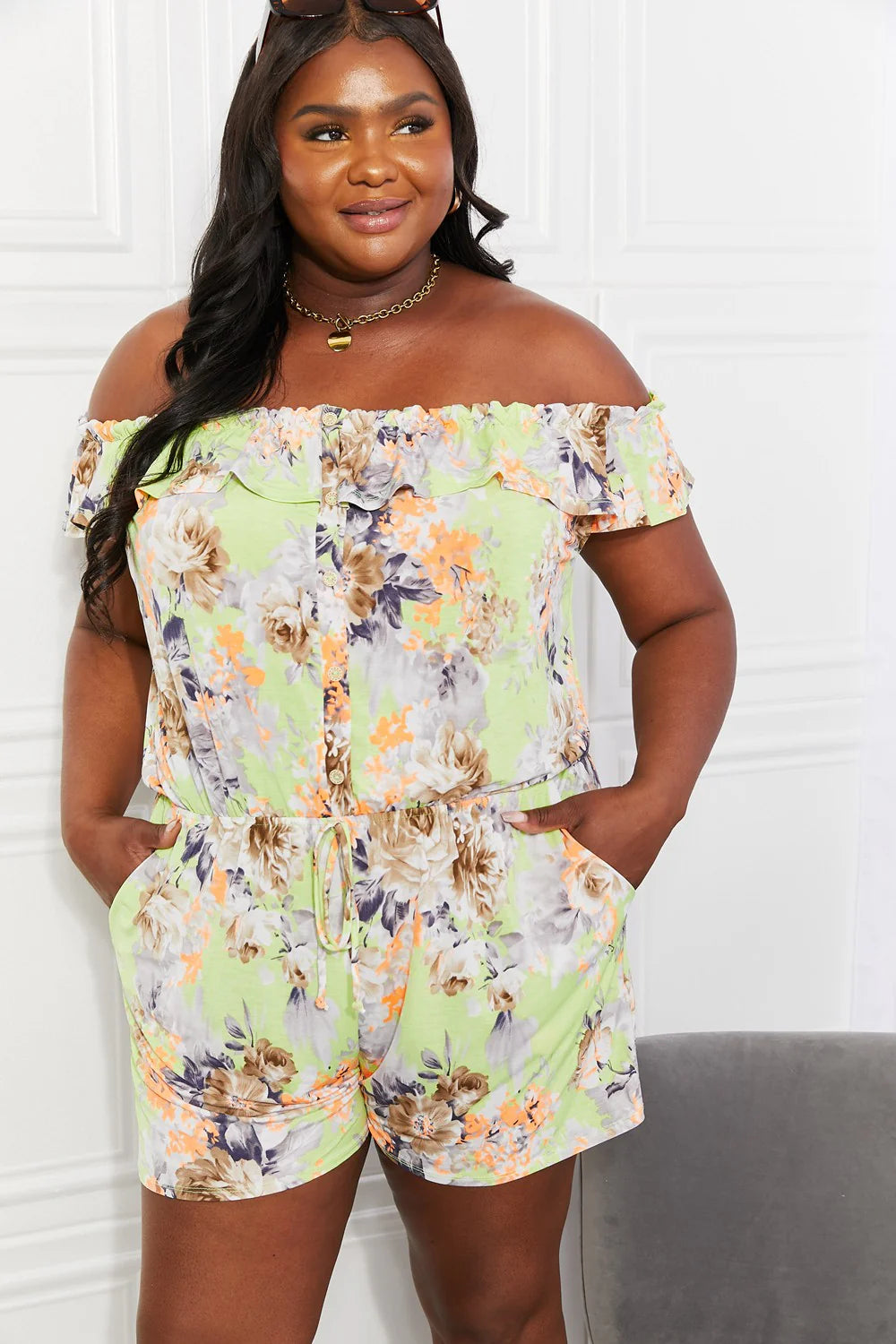 Off-Shoulder Floral Romper |