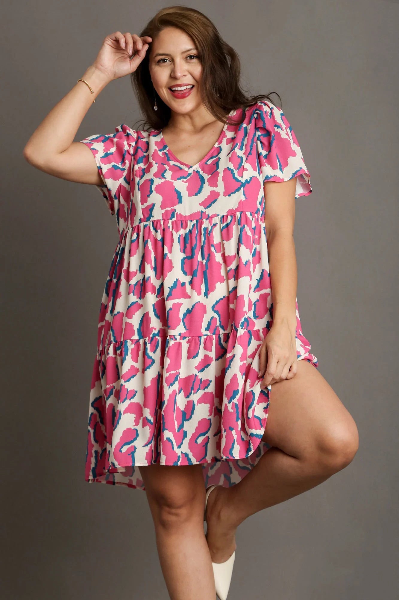 Abstract Print Tiered Dress
