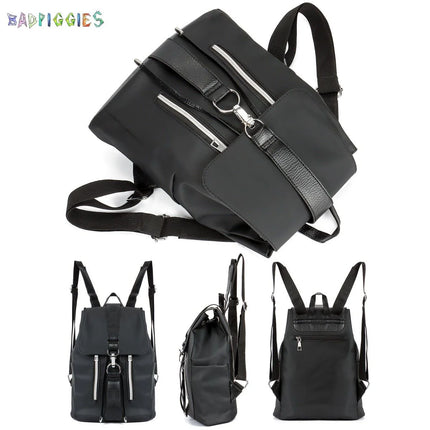 Women Laptop Backpack Purse Nylon PU Leather Anti-Theft Casual Shoulder Bag Fashion Ladies Satchel Bags - Black