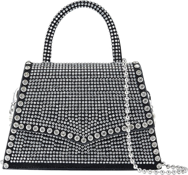 Glitter Rhinestone Crossbody Evening Bag - Fashion Crystal Top Handle Bags Cocktail Party Club Bling Clutch Purse for Women