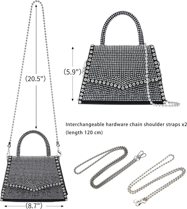 Glitter Rhinestone Crossbody Evening Bag - Fashion Crystal Top Handle Bags Cocktail Party Club Bling Clutch Purse for Women