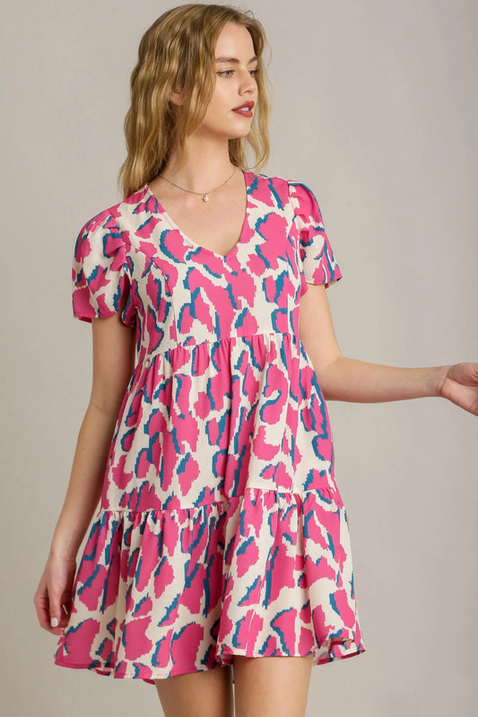 Abstract Print Tiered Dress