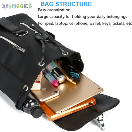 Women Laptop Backpack Purse Nylon PU Leather Anti-Theft Casual Shoulder Bag Fashion Ladies Satchel Bags - Black