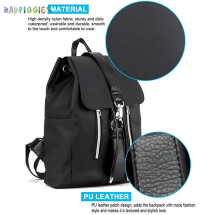 Women Laptop Backpack Purse Nylon PU Leather Anti-Theft Casual Shoulder Bag Fashion Ladies Satchel Bags - Black