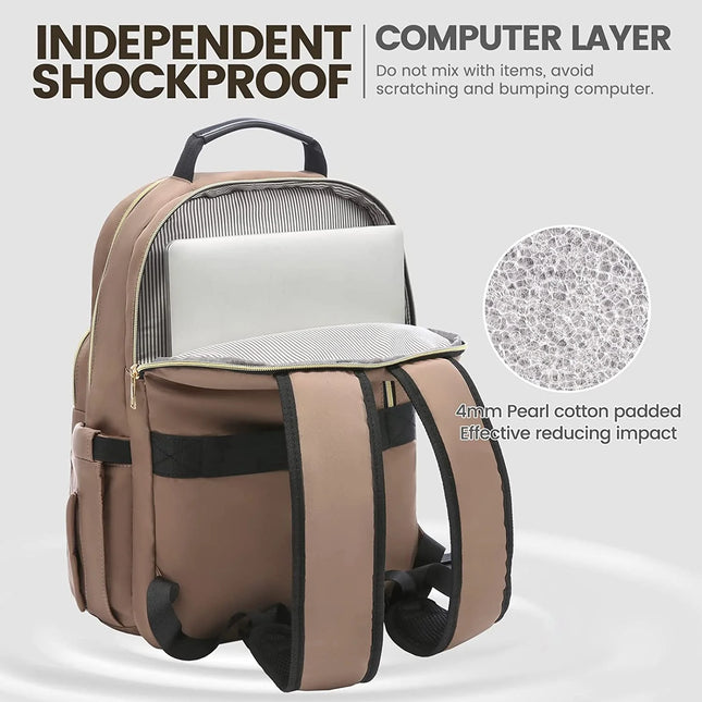 Laptop Backpack for Women, 15.6" Quilted Work Bags Travel Backpack College Teacher Nurse Computer Backpack Purse (Brown)