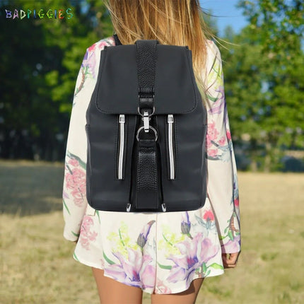 Women Laptop Backpack Purse Nylon PU Leather Anti-Theft Casual Shoulder Bag Fashion Ladies Satchel Bags - Black