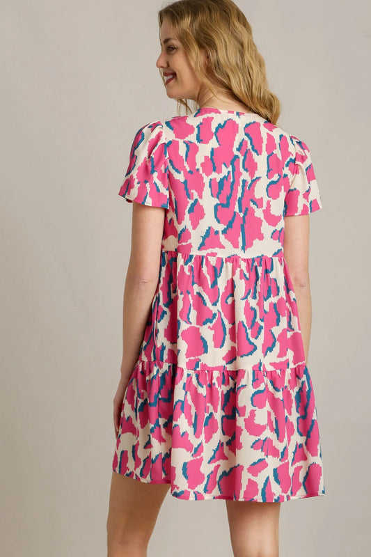 Abstract Print Tiered Dress