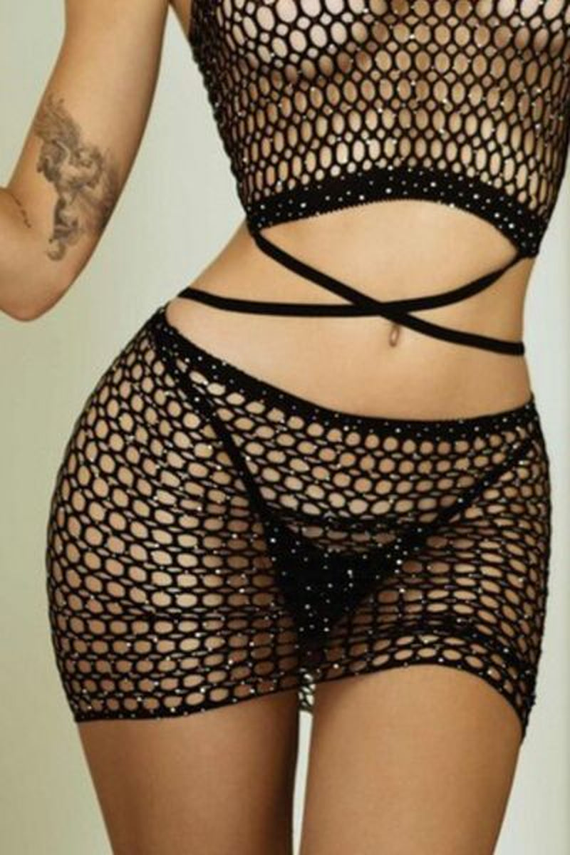 Rhinestone Crisscross Lingerie Set |