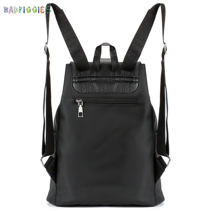 Women Laptop Backpack Purse Nylon PU Leather Anti-Theft Casual Shoulder Bag Fashion Ladies Satchel Bags - Black