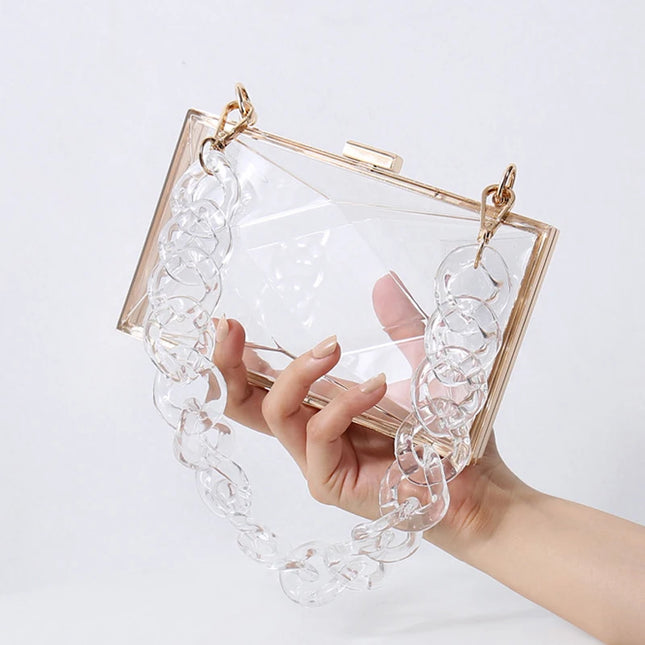 Transparent Bag for Women Diamond Clutch Jelly Acrylic Clear Purses and Handbag Shoulder Crossbody Bags 2025 New Fashion Female