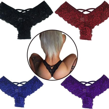 4 Pack Women Sexy Lace Underwear Lingerie Panties G-String Brief Thong plus Size