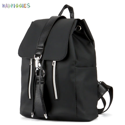 Women Laptop Backpack Purse Nylon PU Leather Anti-Theft Casual Shoulder Bag Fashion Ladies Satchel Bags - Black